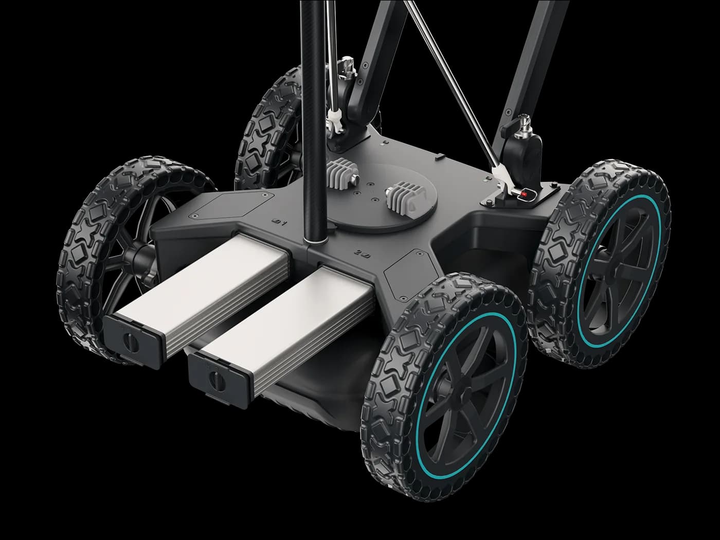 Underside of the Proceq GS8000 cart showing the radar antenna between the wheels